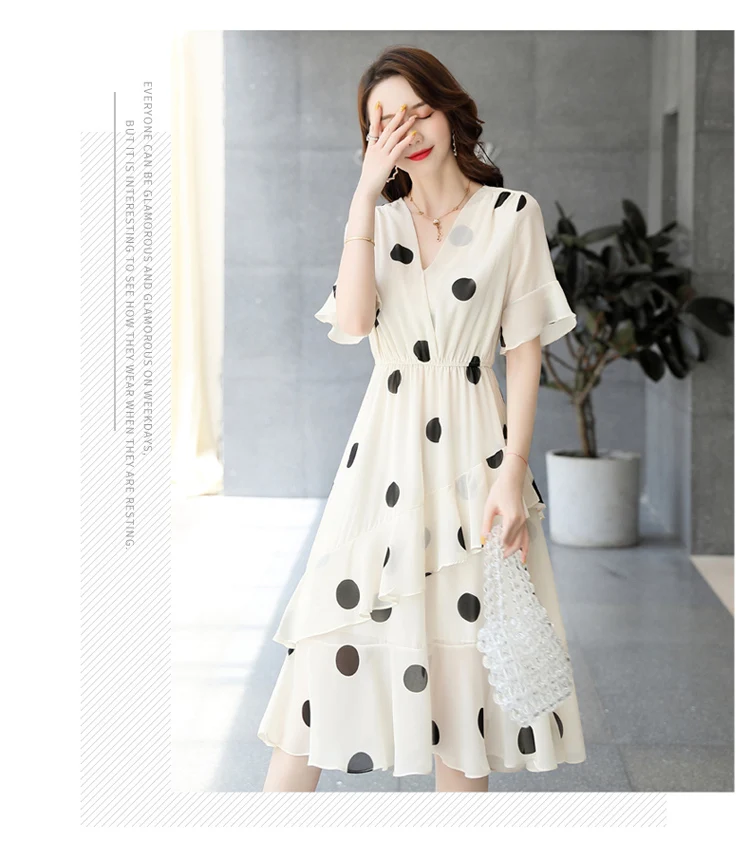 Polka Dot Black White Dress Women Summer 2021 Vintage Plus - AliExpress